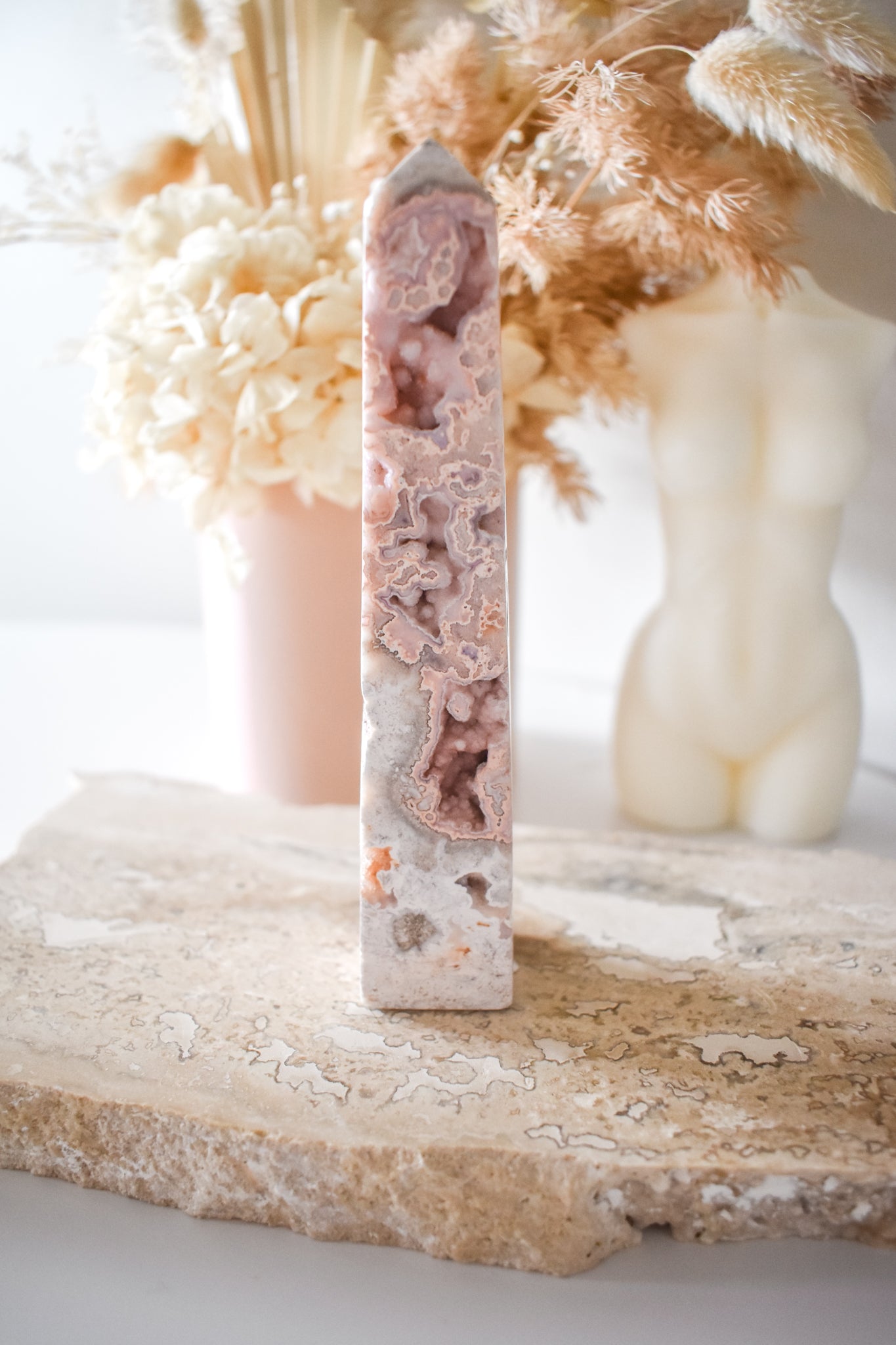 druzy pink agate tower 01