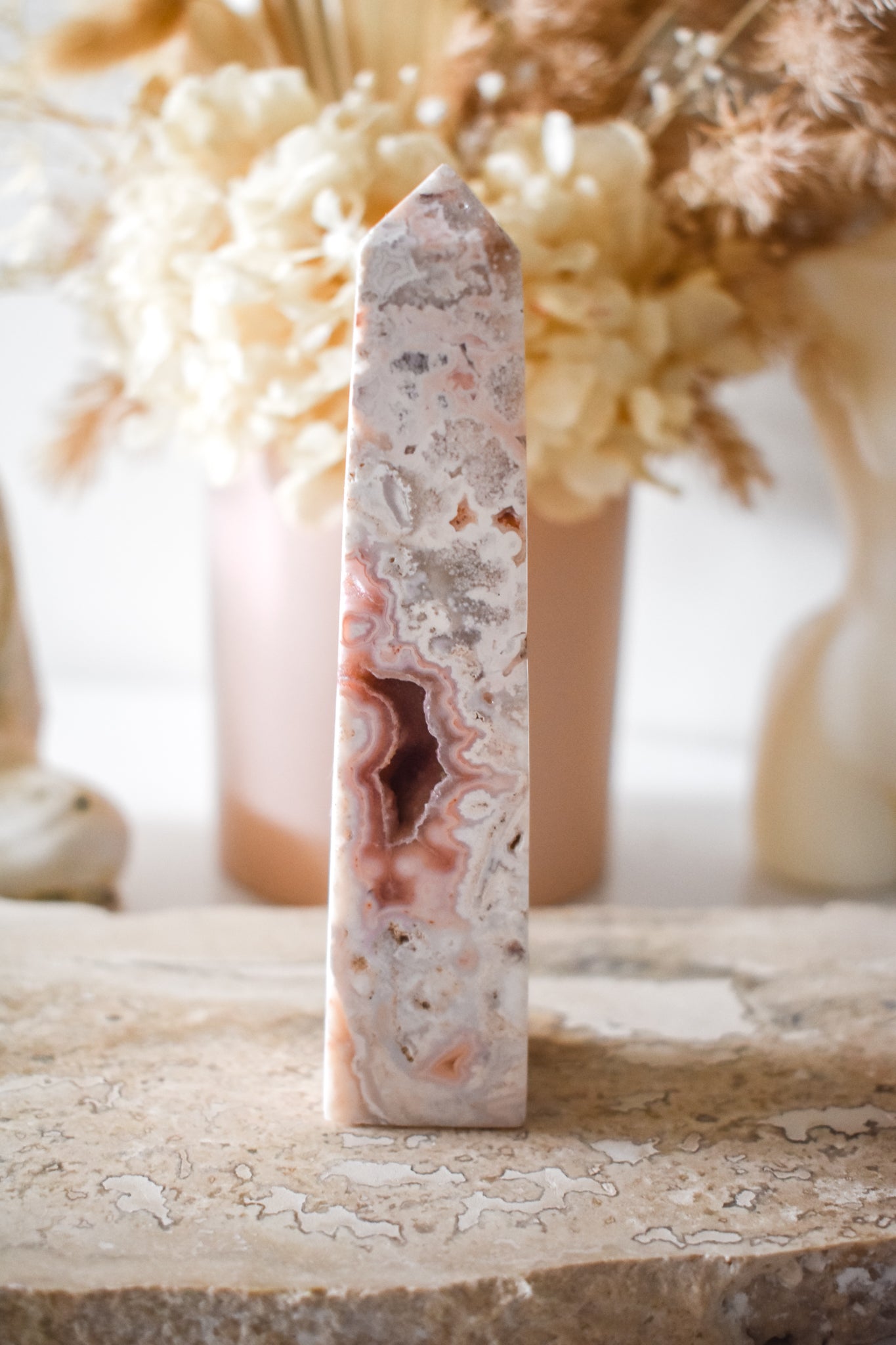 druzy pink agate tower 03